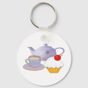 Teatime and cherry cupcake art gifts keychain