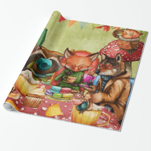 Teatime in Forest with Woodland Friends Wrapping Paper
