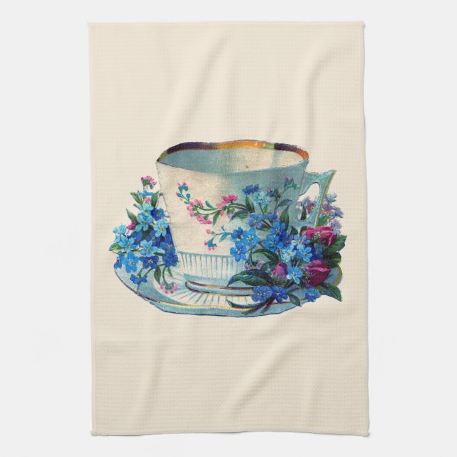 TEATOWEL :VINTAGE TEACUP WITH FLOWERS KITCHEN TOWEL (Vertical)