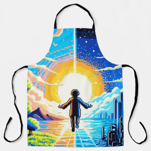 Tech and Nature Harmony - 8-bit Pixel Art Apron
