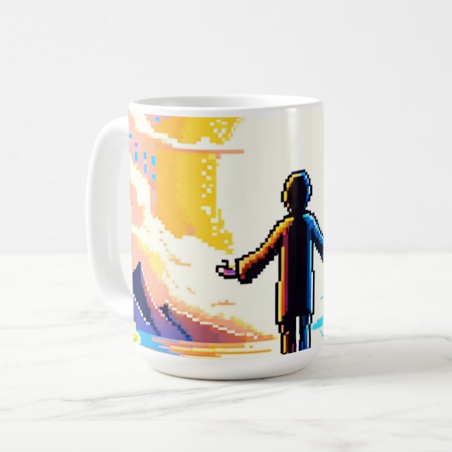 Tech and Nature Harmony - 8-bit Pixel Art Coffee Mug (Front Left)