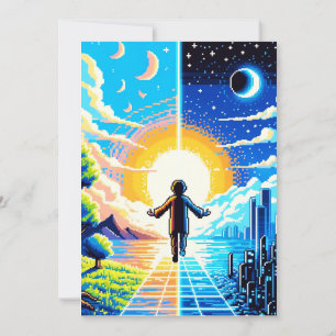 Tech and Nature Harmony - 8-bit Pixel Art Holiday Card