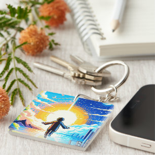 Tech and Nature Harmony - 8-bit Pixel Art Keychain