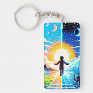 Tech and Nature Harmony - 8-bit Pixel Art Keychain