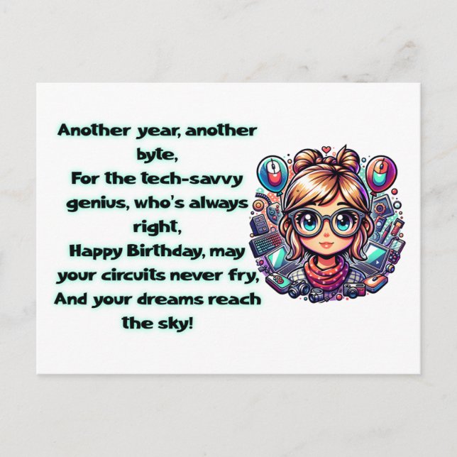 Tech Birthday Card , Geeky Birthday (Front)
