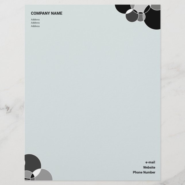Tech Black and White Geometric Overlapping Circles Letterhead (Front)