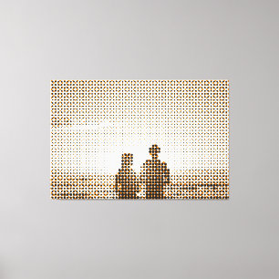 Tech Black&Orange Halftone Effect Couple Beach Canvas Print