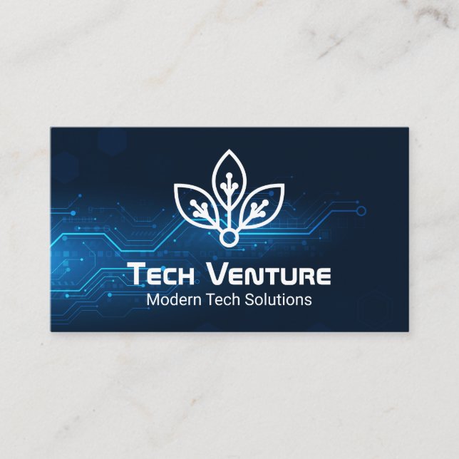 Tech Blue Background | Techie Logo Business Card (Front)