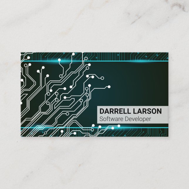 Tech | Blue Green Lights | Circuitry  Business Card (Front)