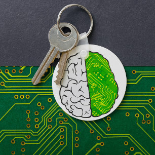 Tech Brain Circuitry Motherboard Logic Computer Keychain