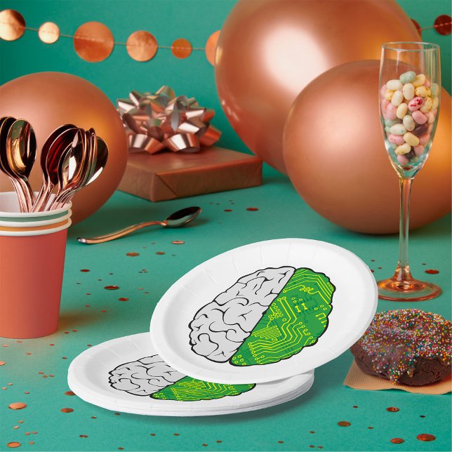 Tech Brain Circuitry Motherboard Logic Computer Paper Plate (Creator Uploaded)