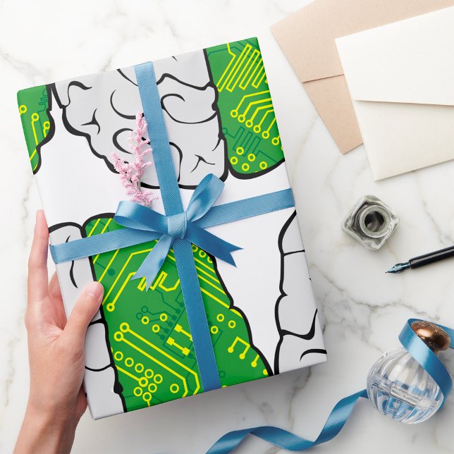 Tech Brain Circuitry Motherboard Logic Computer Wrapping Paper (Creator Uploaded)