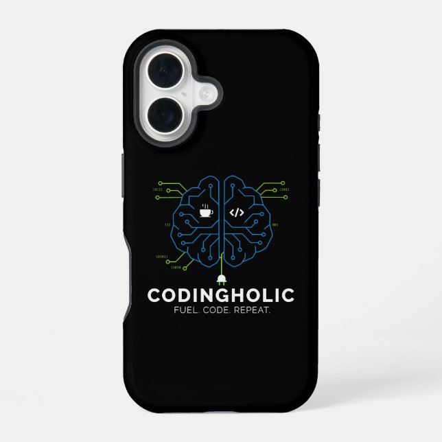Tech Brain Coding For Programmers & Coders iPhone 16 Case (Back)
