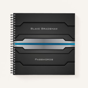 Tech Design with Blue Glow & Custom Titles Notebook