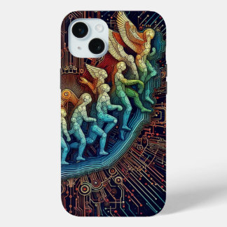 Tech Evolution: Futuristic Black & White Outlines iPhone 15 Mini Case