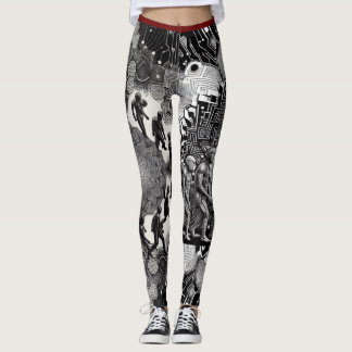 Tech Evolution: Futuristic Black & White Outlines Leggings