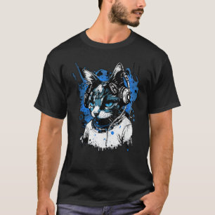Tech House Dj Cat Rainbow Headphones Music T-Shirt