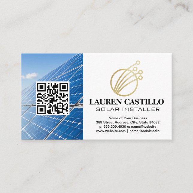 Tech Logo Icon | Solar Panels | QR Business Card (Front)