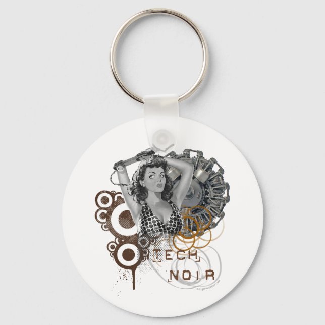 Tech noir pulp steampunk dame keychain (Front)