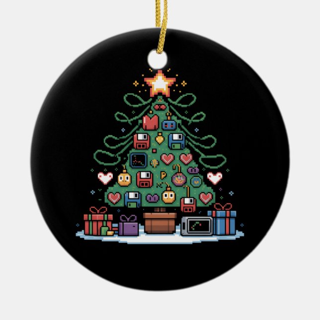 Tech Programming Retro Gaming Christmas Tree Geek  Ceramic Ornament (Front)