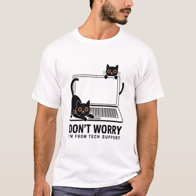 Tech Support Cat – Funny IT / Geek Humor T-Shirt (Front)