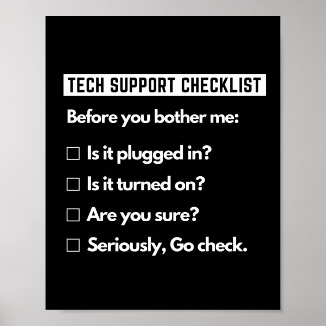 Tech Support Checklist Funny Computer Geek Poster (Front)
