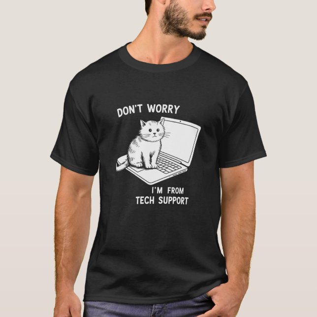 Tech Support Funny Cat T-Shirt (Front)