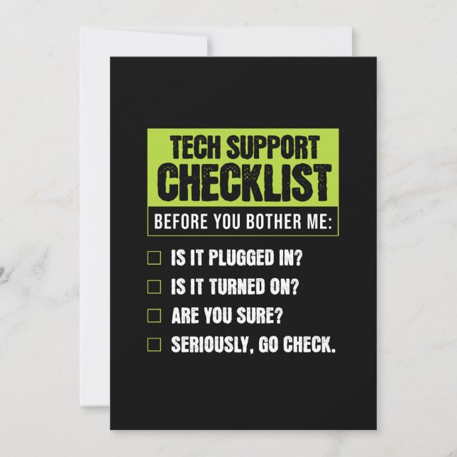 Tech Support Humor Checklist for Everyday Troubles Holiday Card (Front)