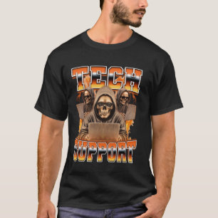 Tech Support IT Helpdesk Skeleton Skull 90s Bootle T-Shirt