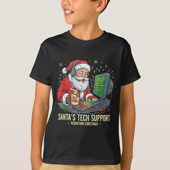Tech Support Rebooting s Computer Santa Santa Fun T-Shirt (Front)