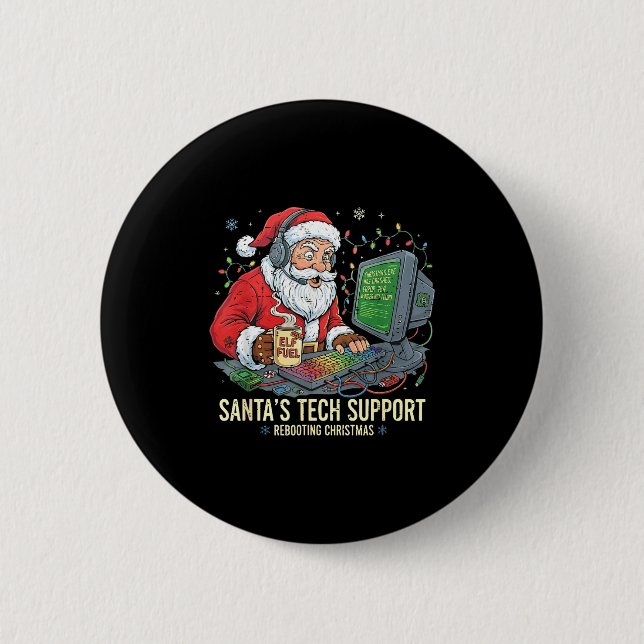 Tech Support Rebooting s Computer Santa Santa Humo 2 Inch Round Button (Front)