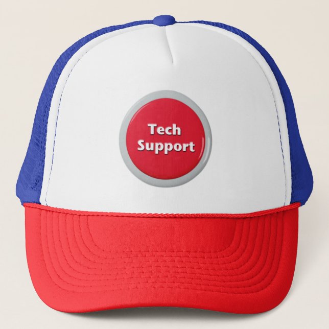 Tech Support Red Panic Button Trucker Hat (Front)
