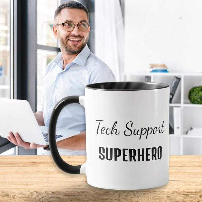 Tech Support Superhero Computer Humour Monogrammed Mug (Creator Uploaded)