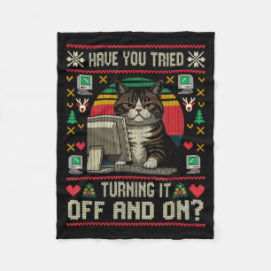 Tech Suprts Cat Engineer Computer Ugly Christmas S Fleece Blanket