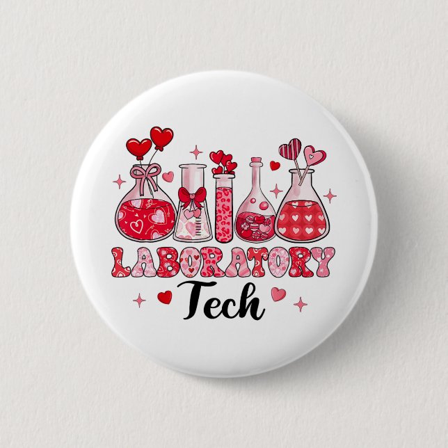 Tech Test Tube Leopard Hearts Valentine's Day  2 Inch Round Button (Front)