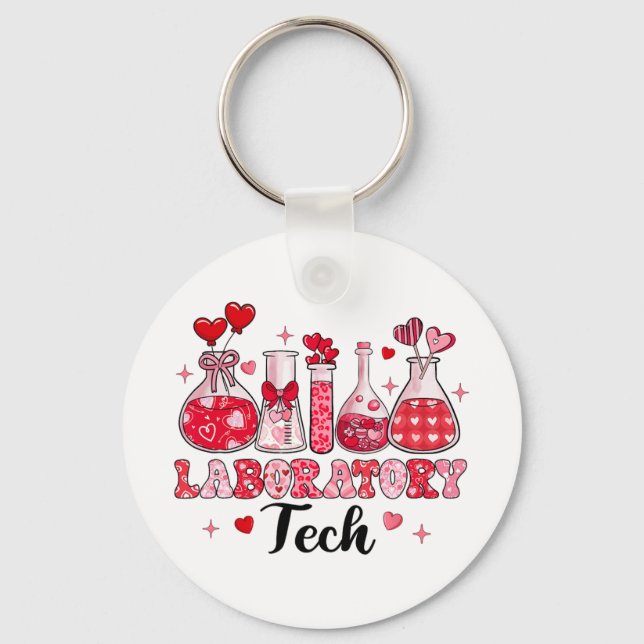 Tech Test Tube Leopard Hearts Valentine's Day  Keychain (Front)
