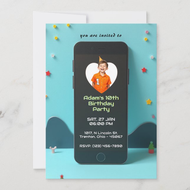 Tech-Themed Smartphone Personalized Birthday Card (Front)