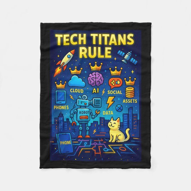 Tech Titans Rule Funny Big Technology Satire Wer G Fleece Blanket (Front)