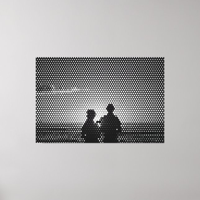 Tech White&Black Halftone Effect Couple on Beach Canvas Print (Front)