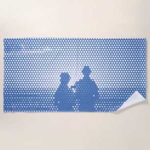 Tech White&Blue Halftone Effect Couple on Beach Beach Towel