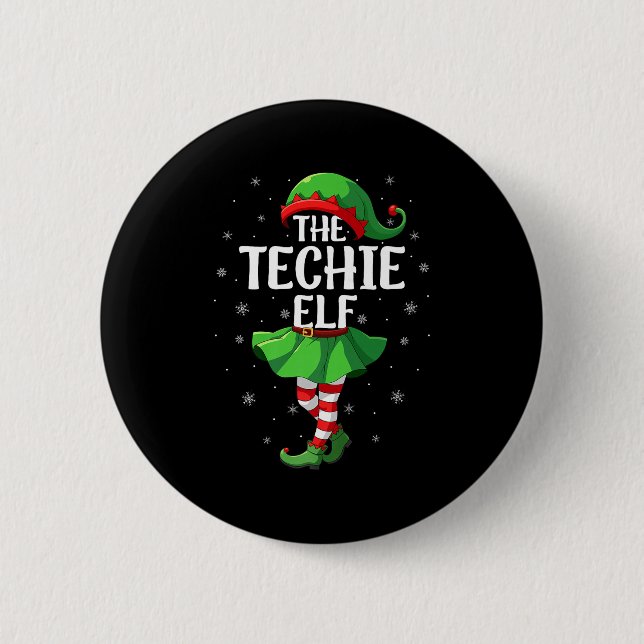 Techie Elf Christmas Girls Women Elf Squad Xmas Fa 2 Inch Round Button (Front)