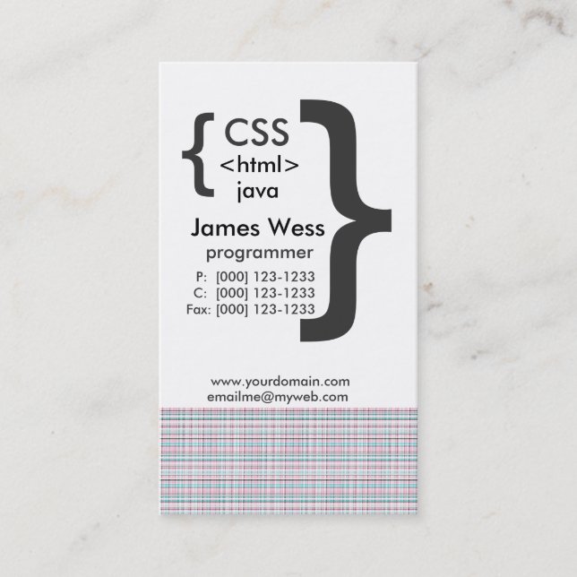 Techie Java  CSS Computer Web Programmer Business Card (Front)