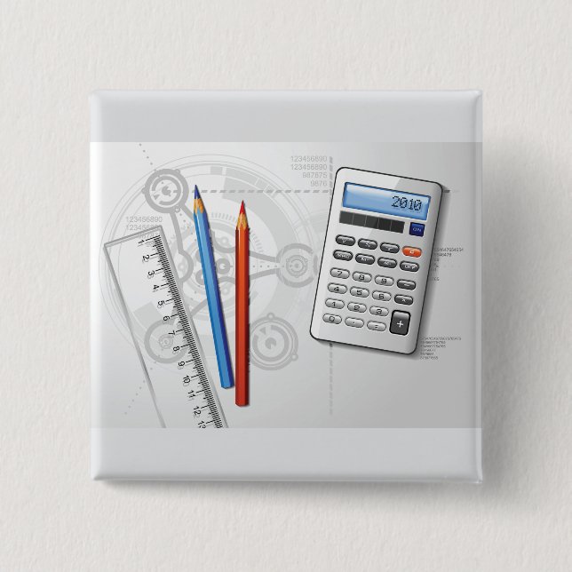 Technical Drawing Office Supplies 2 Inch Square Button (Front)