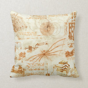 Technical drawing & sketches by Leonardo Da Vinci Throw Pillow