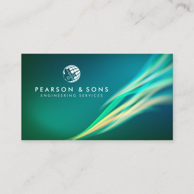Technical Engineering Abstract Green Light Flow Business Card (Front)