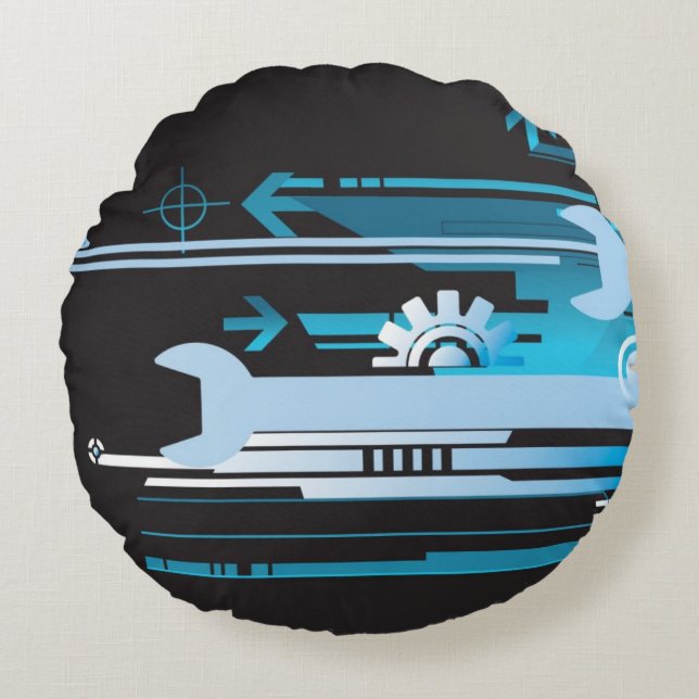 Technical halftone background 3 round pillow (Front)