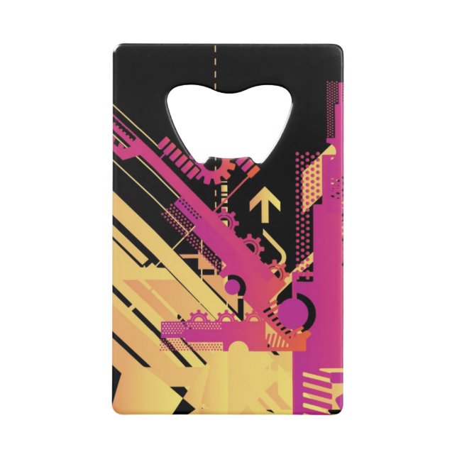 Technical halftone background 7 credit card bottle opener (Front)