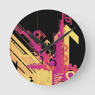 Technical halftone background 7 round clock