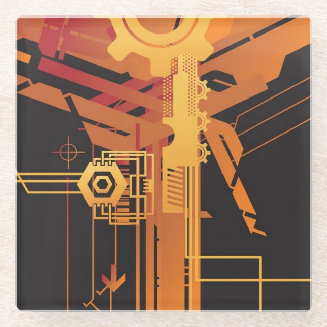 Technical halftone background glass coaster (Front)