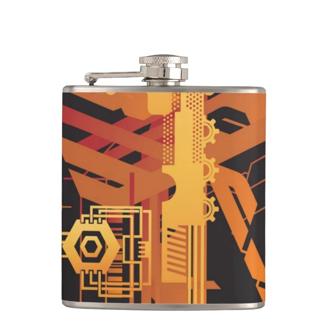 Technical halftone background hip flask (Front)